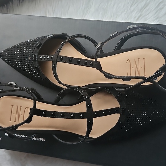 NWT INC International Concepts Black Glitter Heels with Double Straps - Picture 5 of 5